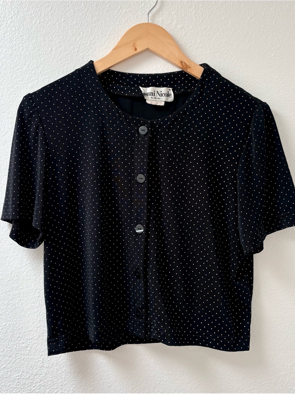 Vintage 90s Y2K Black Polka Dot Cropped Short Sleeve Button Up Top